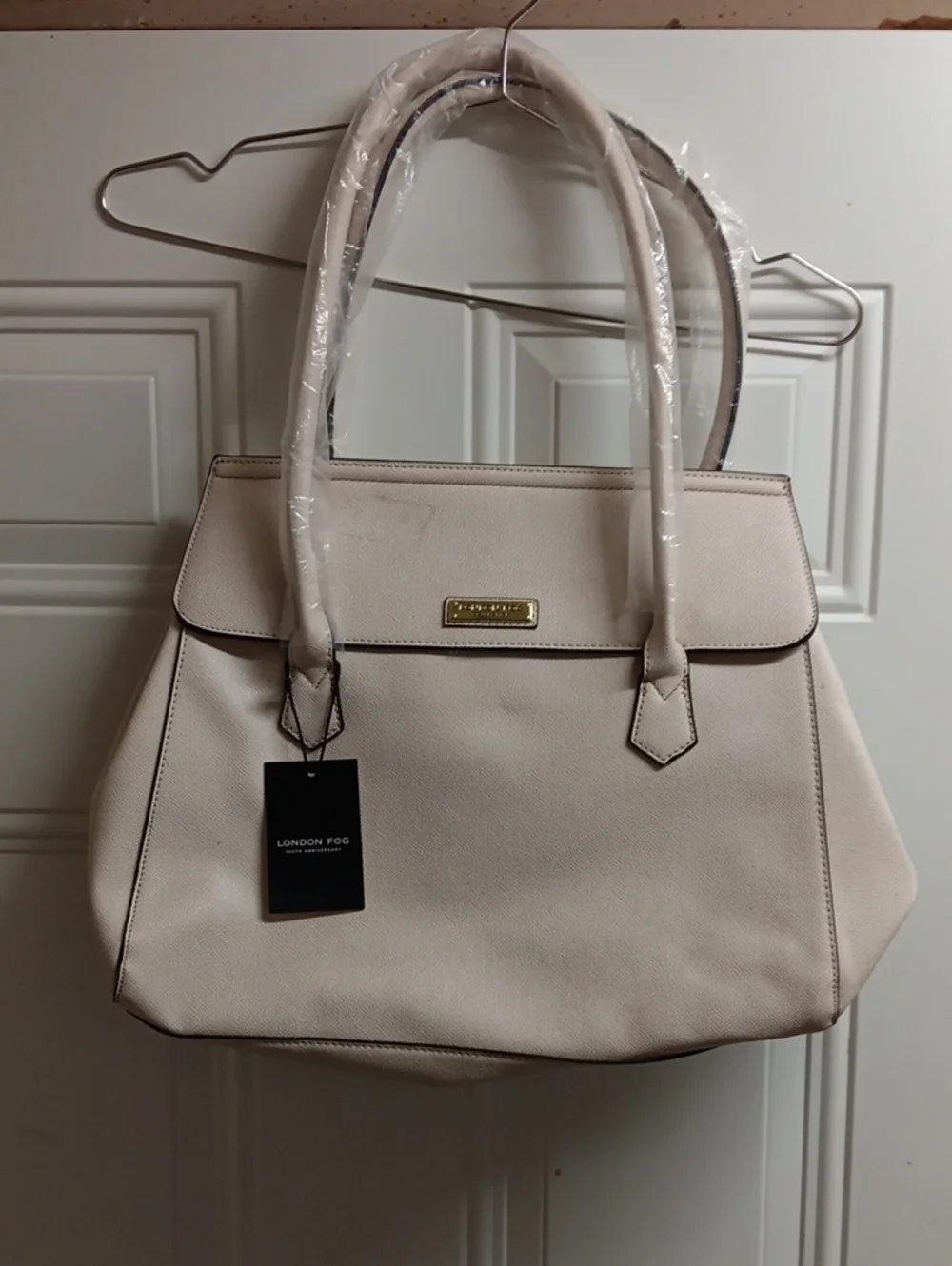 London Fog Ivory Structured Flap-Top Maille Tote